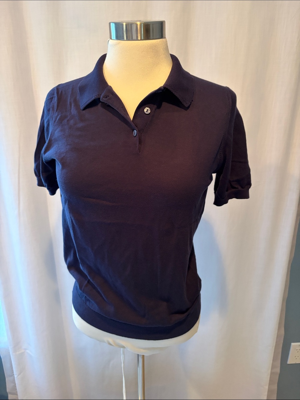 Classic Navy Short-Sleeve Button-Down Polo Top